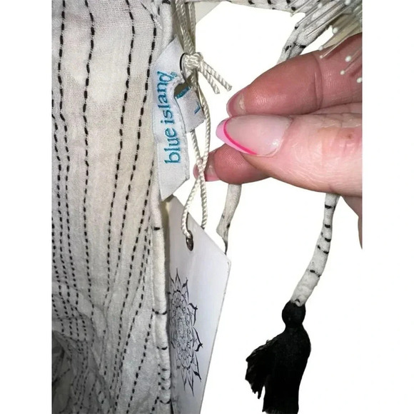 Blue Island Boho Beach Cover-Up Dress White Striped V-Neck Long Sleeve Large - Picture 9 of 11